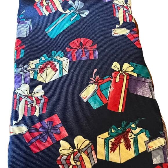 Lands' End Direct Merchants Holiday Tie Gifts and Bows Navy - Picture 1 of 3